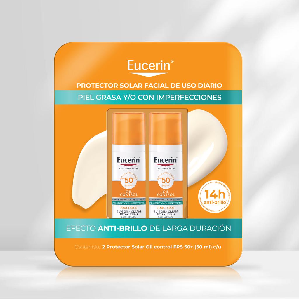Eucerin Protector Solar Facial FPS 50+ Anti-Brillo – 2 Unidades / 50 mL