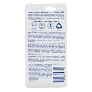 Bloqueador Facial Tanga Spf70 Barra X 13 Gr - Imagen 2