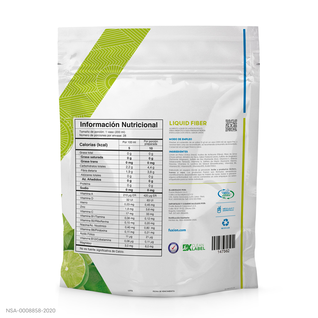 Fuxion Liquid Fiber – Sabor Limón x 28 Sobres - Imagen 3