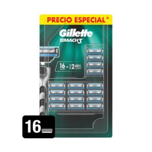 Gillette Mach3 Repuestos de Rasuradora de 3 Hojas 16 Unidades