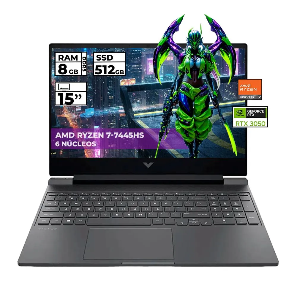 Portátil Gamer Hp Victus 15 Fb3019la Ryzen 7 7445Hs Ram 8Gb Ssd 512Gb Rtx 3050 Bt4f6laabm