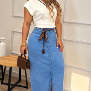 FALDA DENIM LARGA - CON ABERTURA
