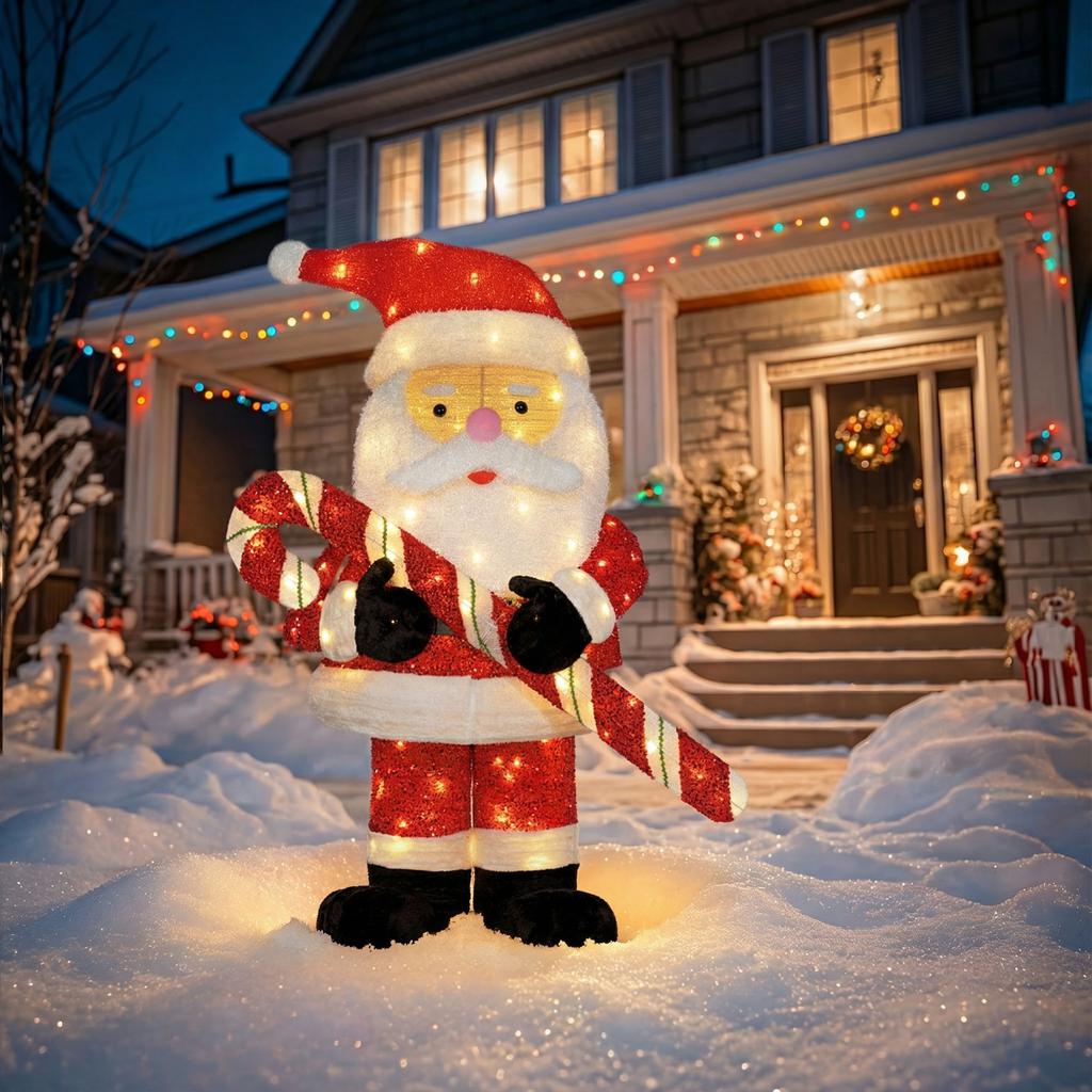Member's Selection Santa Decorativo Iluminado con Bastón de Caramelo 160 cm / 63" - Imagen 2