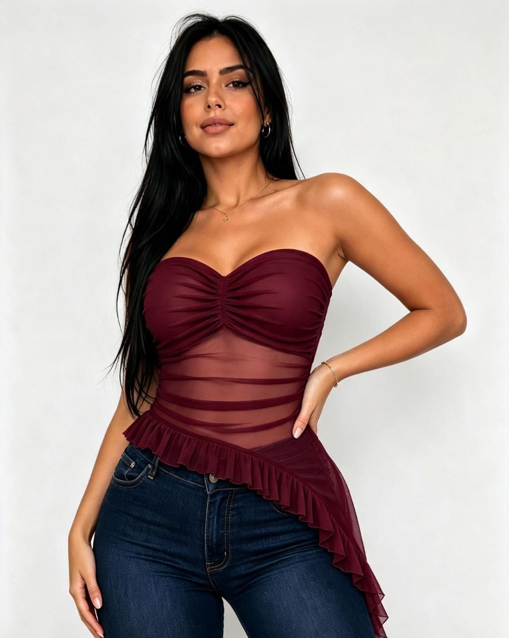 BLUSA ESTRAPLE LARGA EN MALLATEX